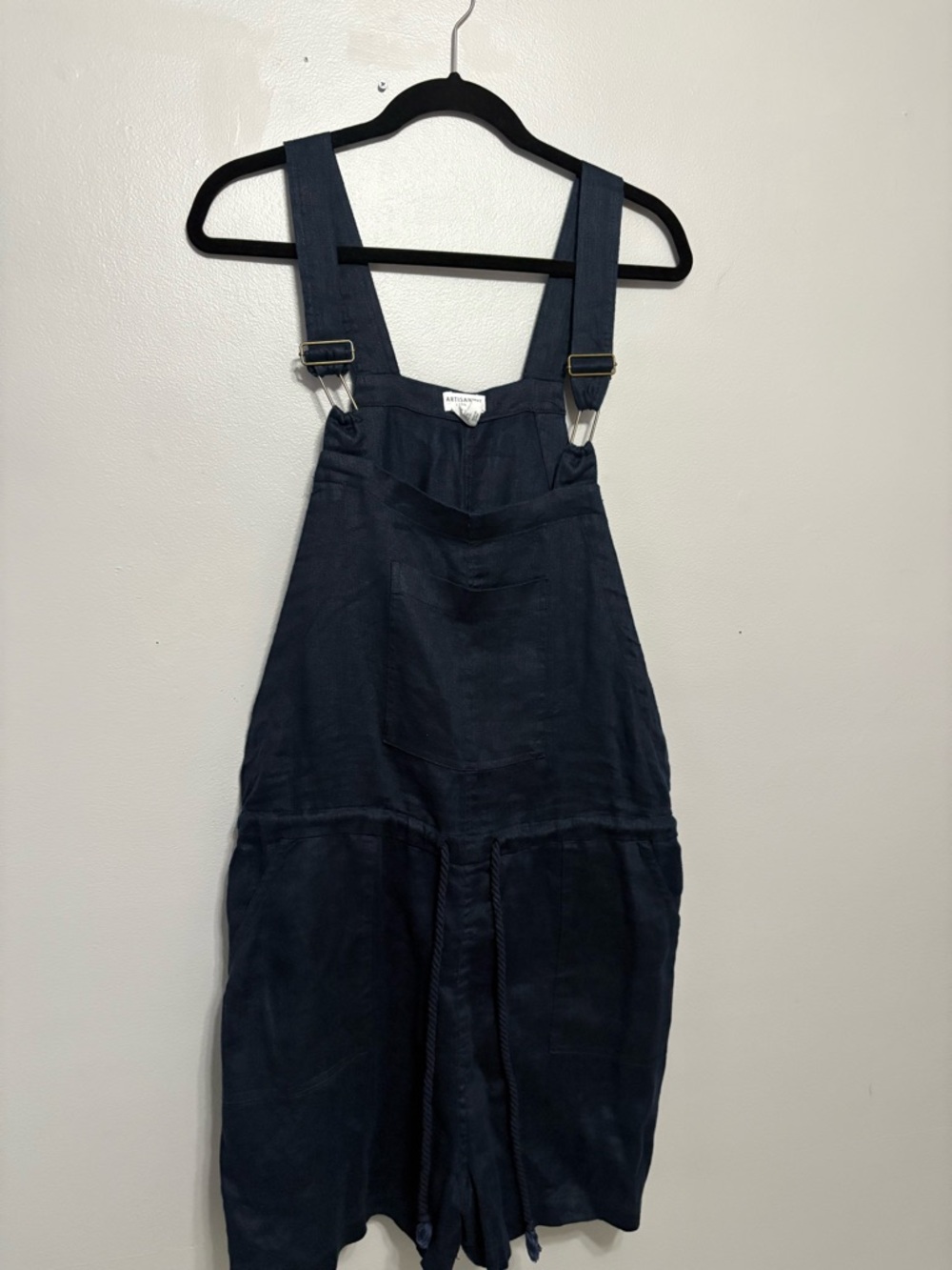 Dark Navy Cotton Blend Short Overalls Romper